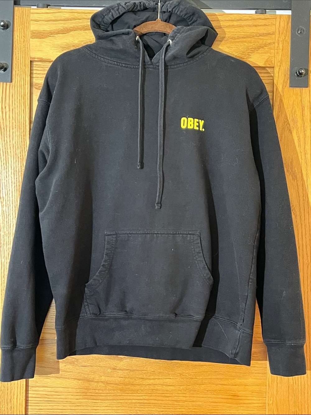 Obey Black Pullover Hoodie with Yellow Logo